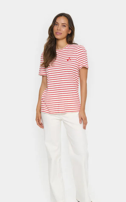 Heart Stripe Tee Red