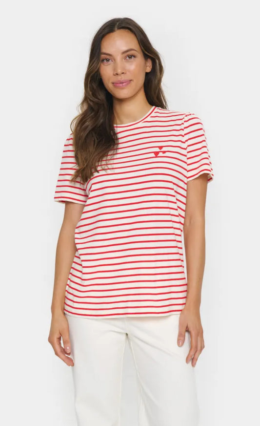 Heart Stripe Tee Red