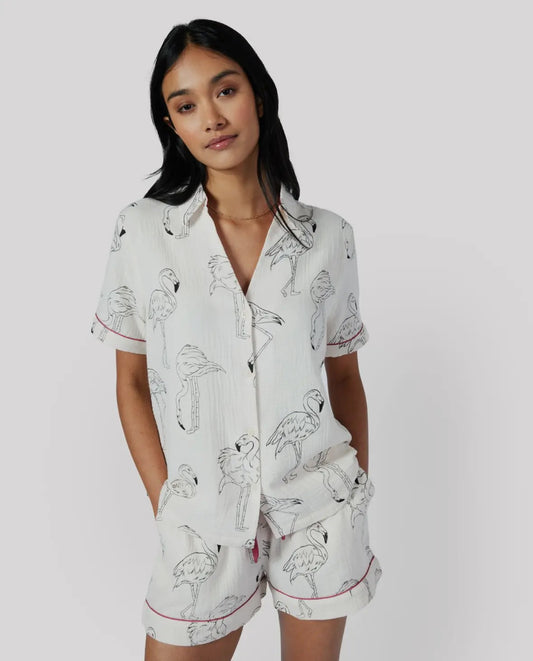 Cotton Cheesecloth Flamingo Pyjama Set