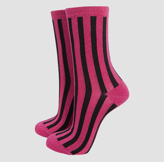 Pink Glitter Stripes Socks