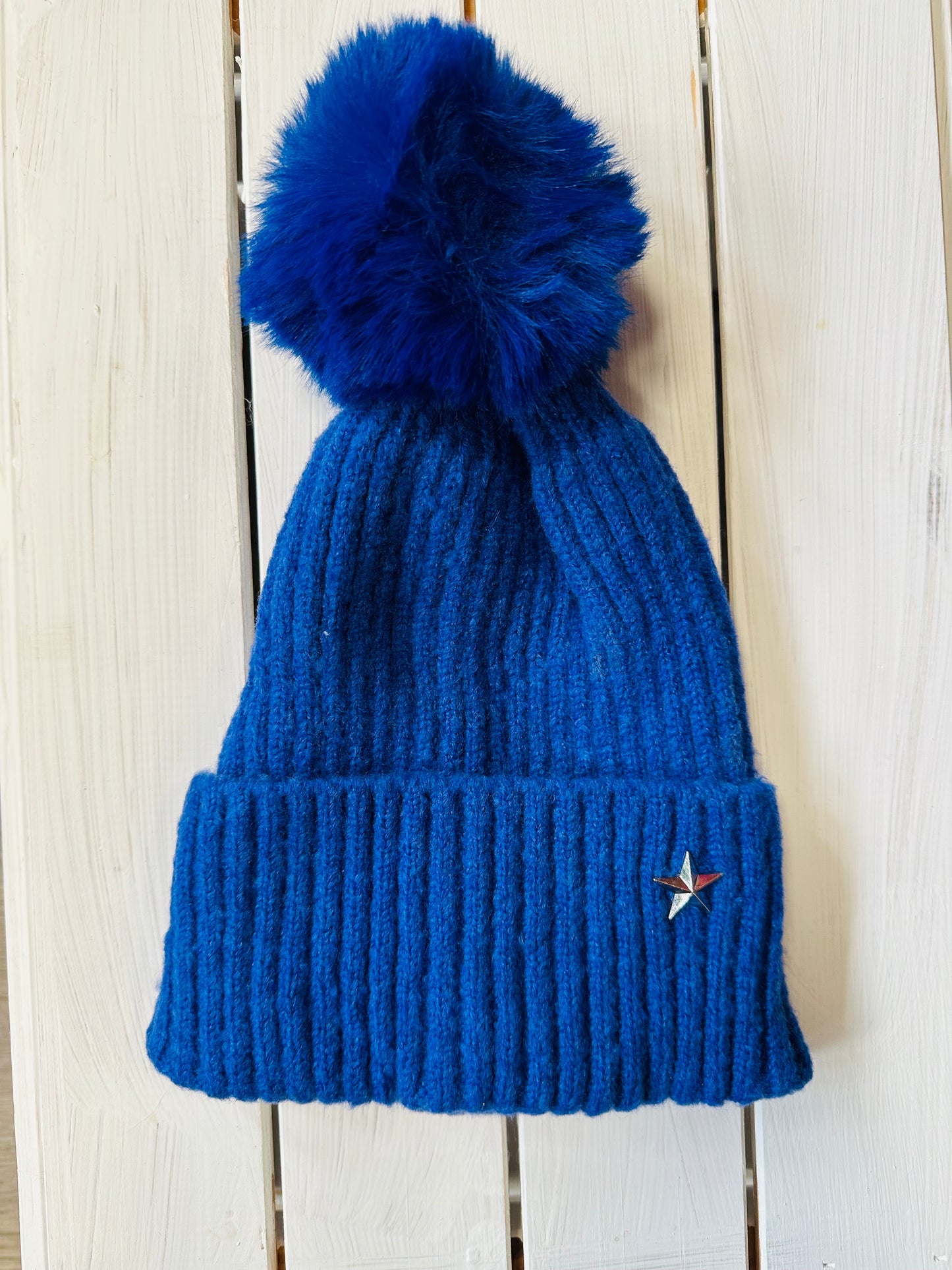 Star Pom Pom Hat Blue