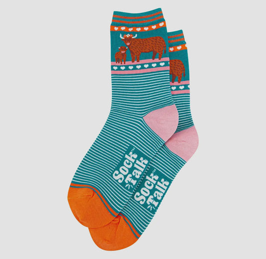 Highland Cow Teal Bamboo Socks