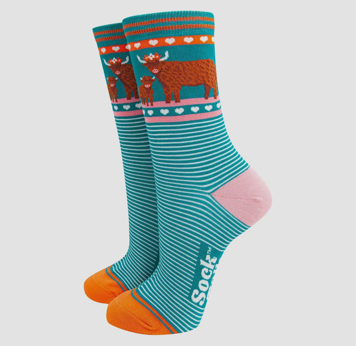 Highland Cow Teal Bamboo Socks